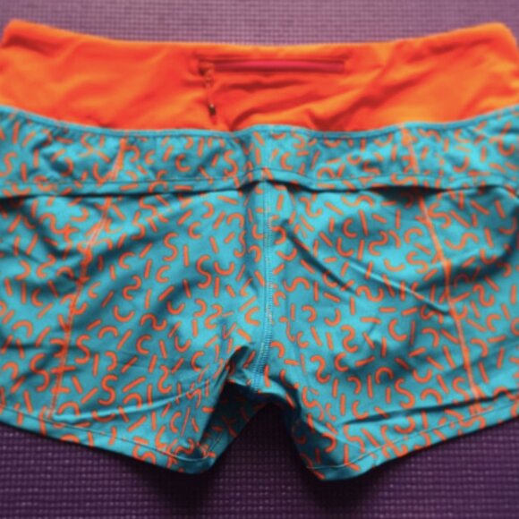 (6150) Lululemon Speed Short 2015 Seawheeze - Turquoise with Red Squiggles - Picture 3 of 8
